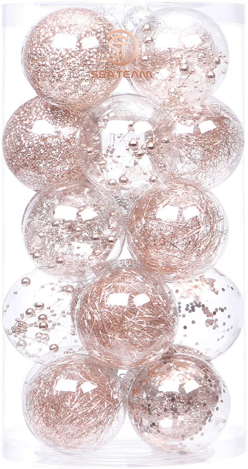 Set de 20 globuri de Craciun Sea Team, plastic, transparent /rose, 8 cm chilipirul-zilei.ro imagine 2022