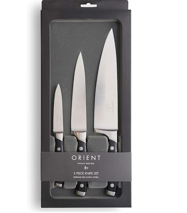 Set de 3 cutite pentru bucatarie, Orient, Origin Series, premium, Otel Inoxidabil german X50 Ultra+, Negru, resigilat