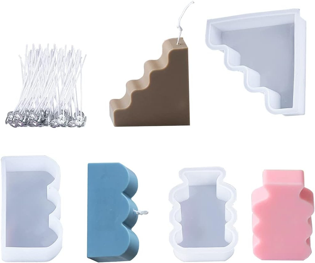 Set de 3 matrite si 80 fitile pentru lumanari Koonafy, silicon/textil/metal, alb