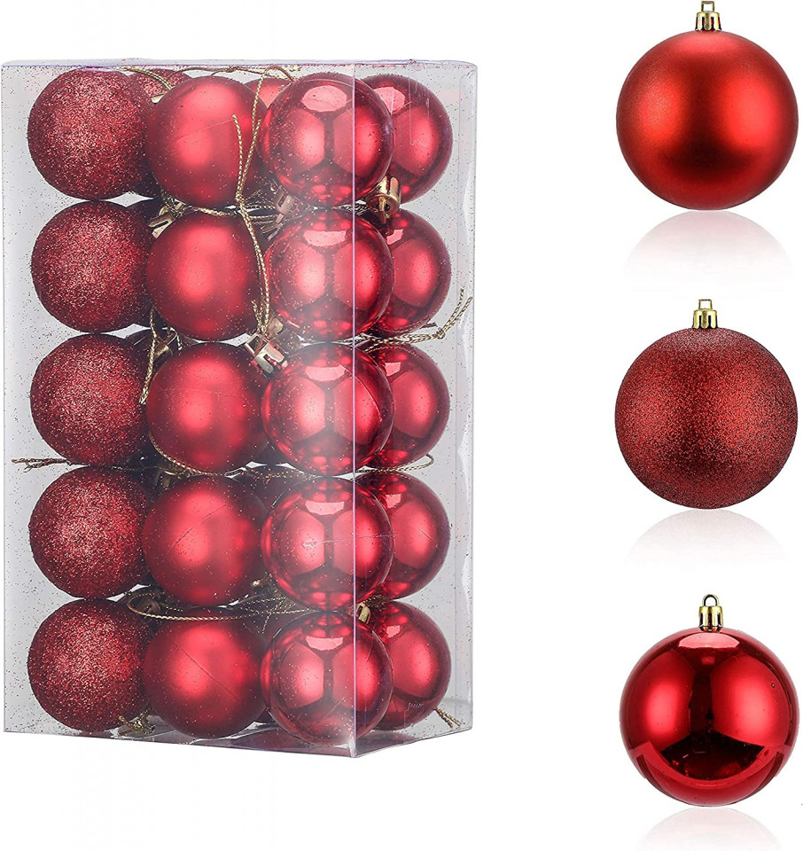 Set de 30 de globuri de Craciun LessMo, plastic, rosu, 4 cm chilipirul-zilei.ro Decorațiuni de Crăciun