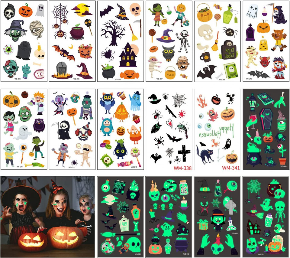 Set de 30 foi cu tatuaje temporare de Halloween MAXEE, 330 piese, multicolor, 105 x 30 mm 105 Tapet & stickere