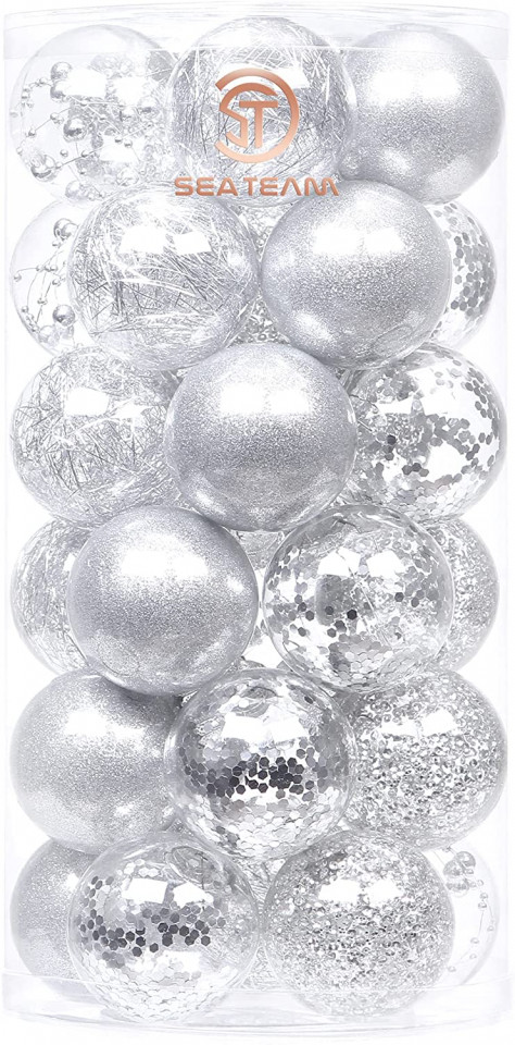 Set de 30 globuri de Craciun Sea Team, transparent/argintiu, plastic ,6 cm chilipirul-zilei.ro