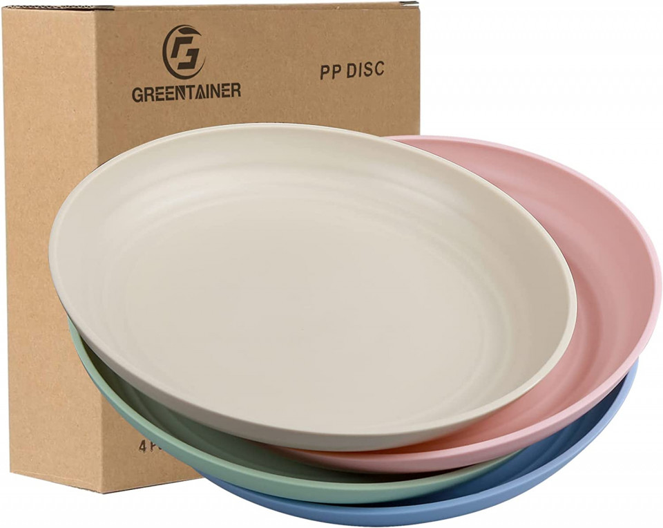 Set de 4 farfurii Greentainer, plastic, multicolor, 22,3 cm