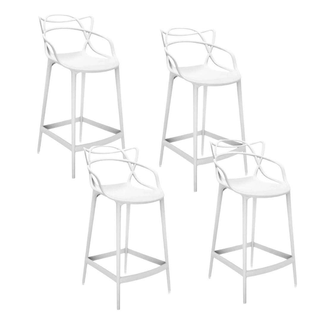 Set de 4 scaune de bar Karll, exterior/ interior, polipropilena, alb, 76 cm inaltime
