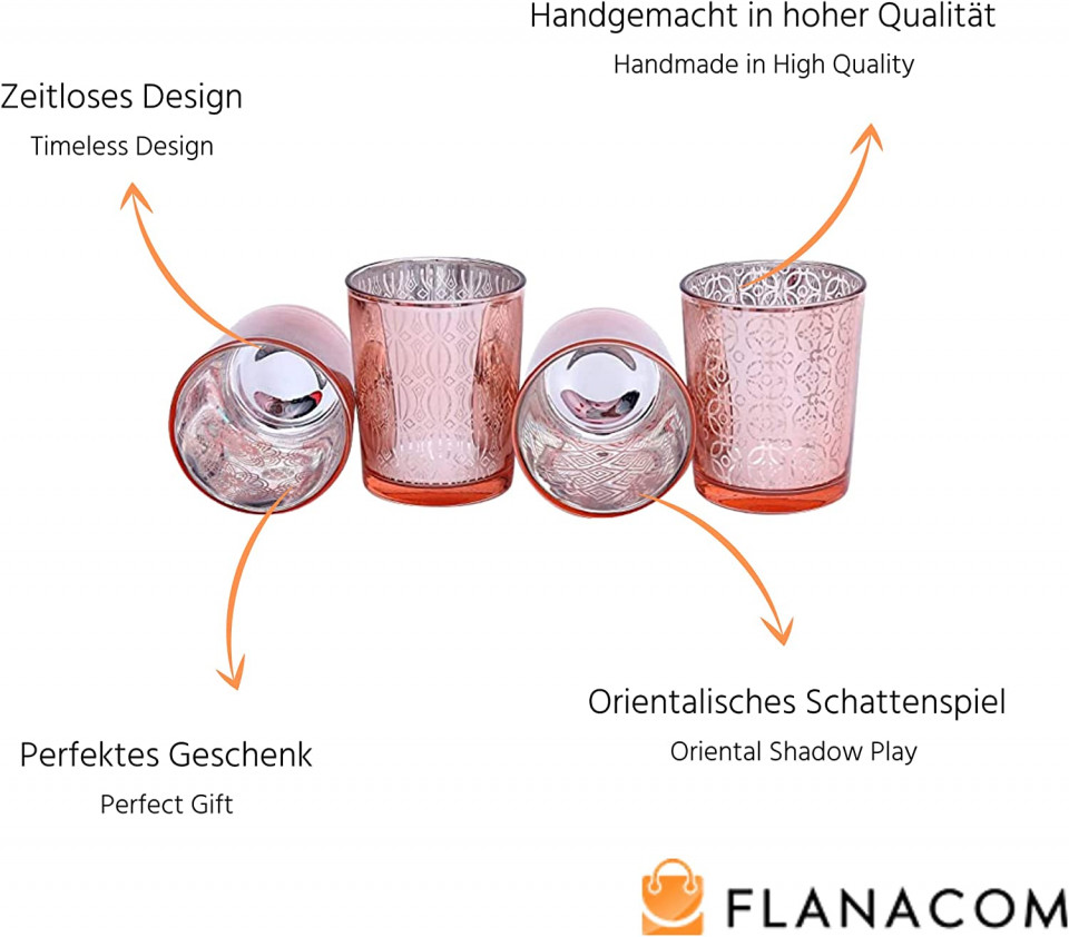 Set de 4 suporturi pentru lumanari Flanacom, sticla, rosu, 7 x 7 x 8 cm