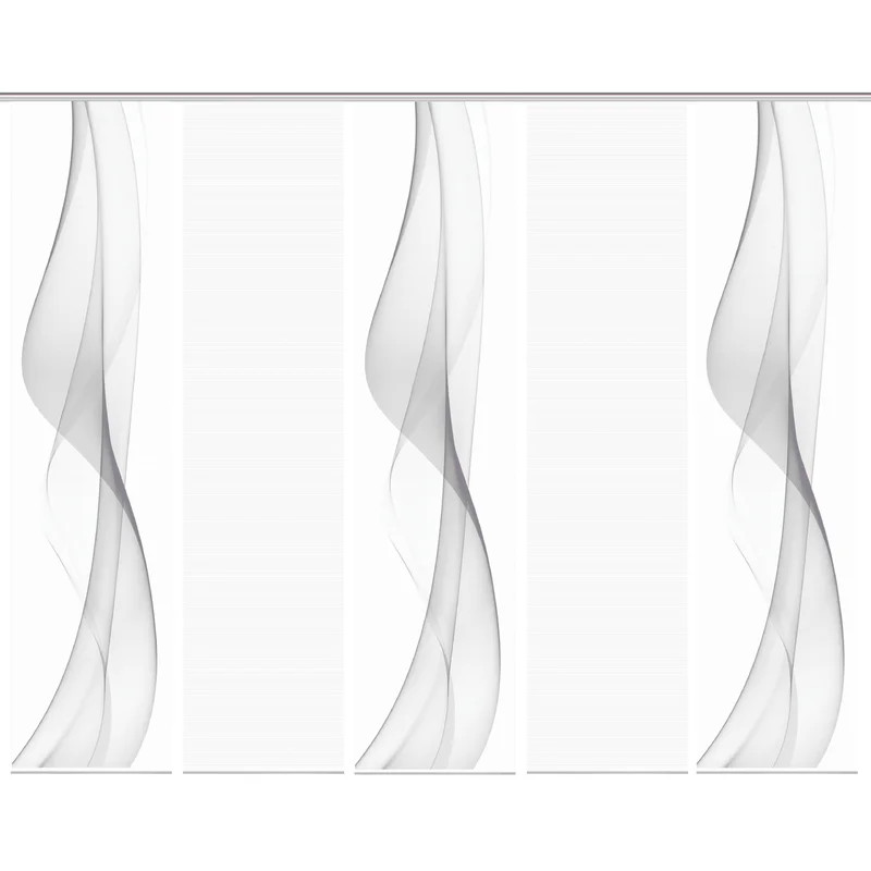 Set de 5 perdele semi-transparente Pawlak, poliester, alb/gri, 60 x 260 cm