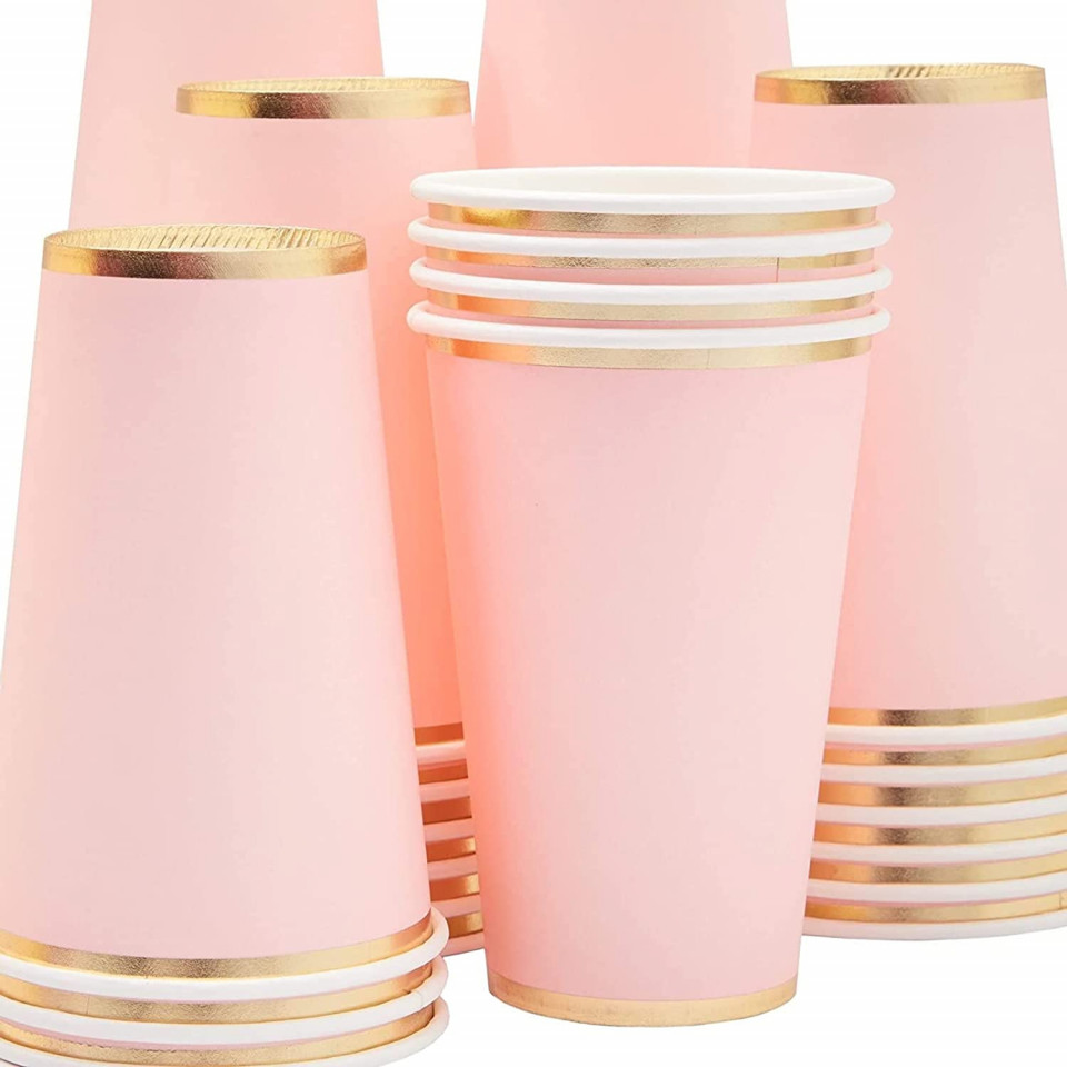 Poze Set de 50 pahare de unica folosinta Juvale, carton, roz/auriu, 340 ml