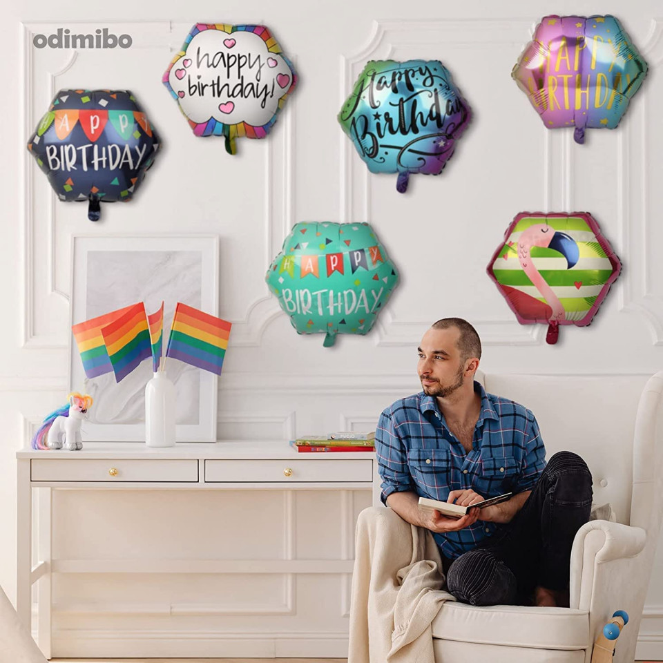 Poze Set de 6 baloane aniversare Odimibo, folie, multicolor, 56 cm