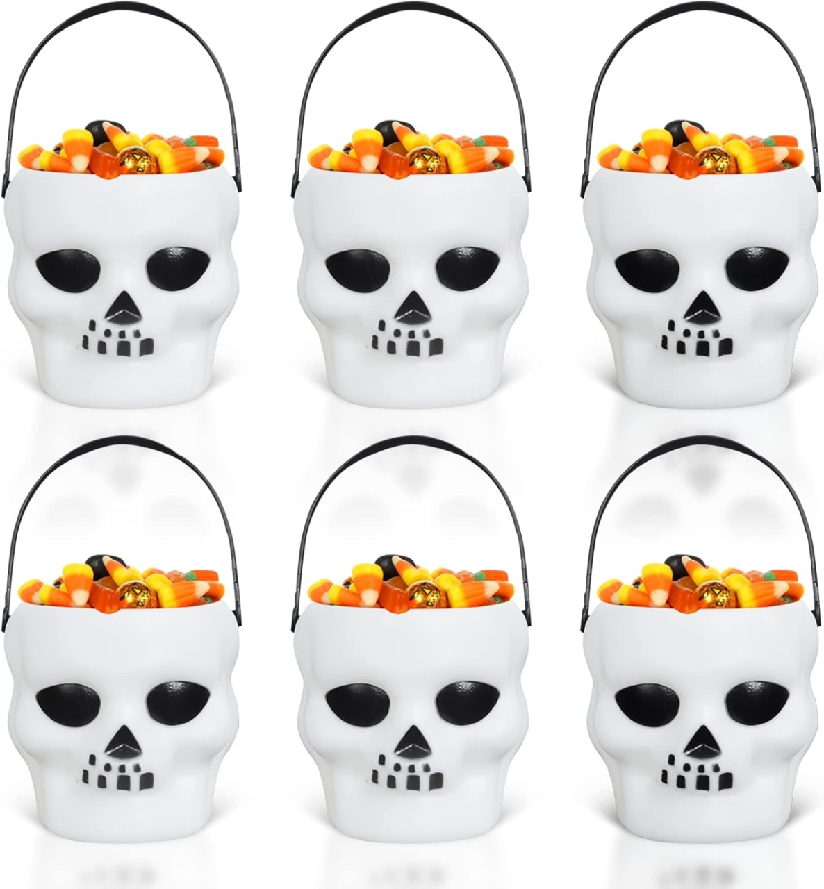 Set de 6 galeti pentru Halloween Yisscen, plastic, alb/negru, 7 x 6 x 10,5 cm