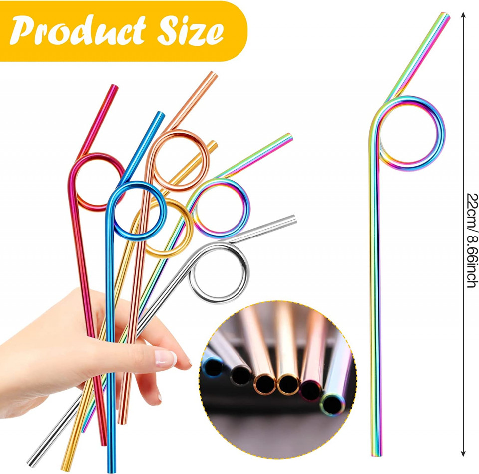 Poze Set de 6 paie reutilizabile Qpout, metal, multicolor, 22 cm
