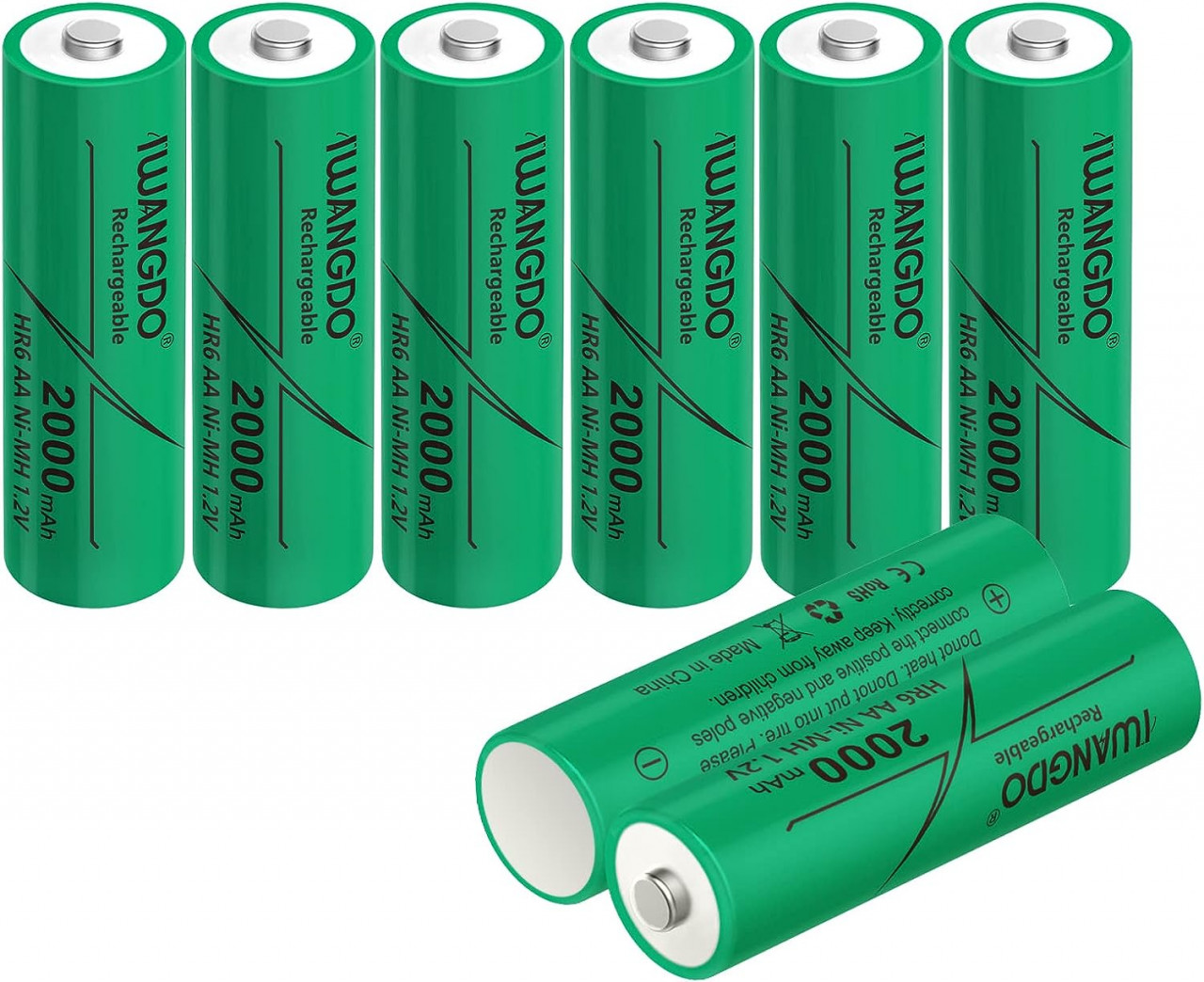 Set de 8 baterii reincarcabile AA IWANGDO, 2000mAh, 1,2 V, verde, 14,1 x 50 mm chilipirul-zilei.ro/
