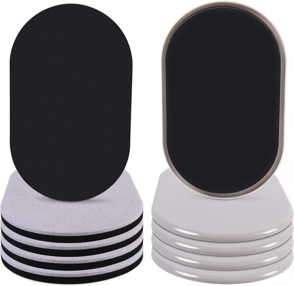 Set de 8 glisoare pentru mobila Ezprotekt, pasla/plastic/spuma, bej/negru, 24,1 x 14,6 cm