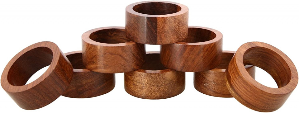Set de 8 inele decorative pentru servetele Ajuny, lemn, maro, 3,8 cm