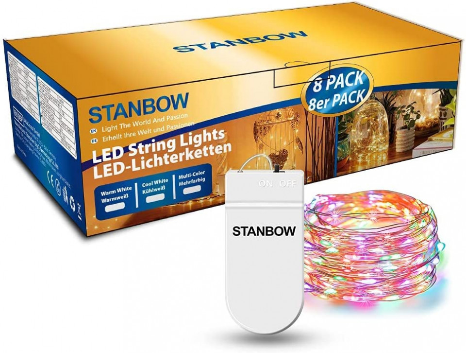 Set de 8 instalatii cu 20 LED-uri Stanbow, sarma de cupru, multicolor, 2 m