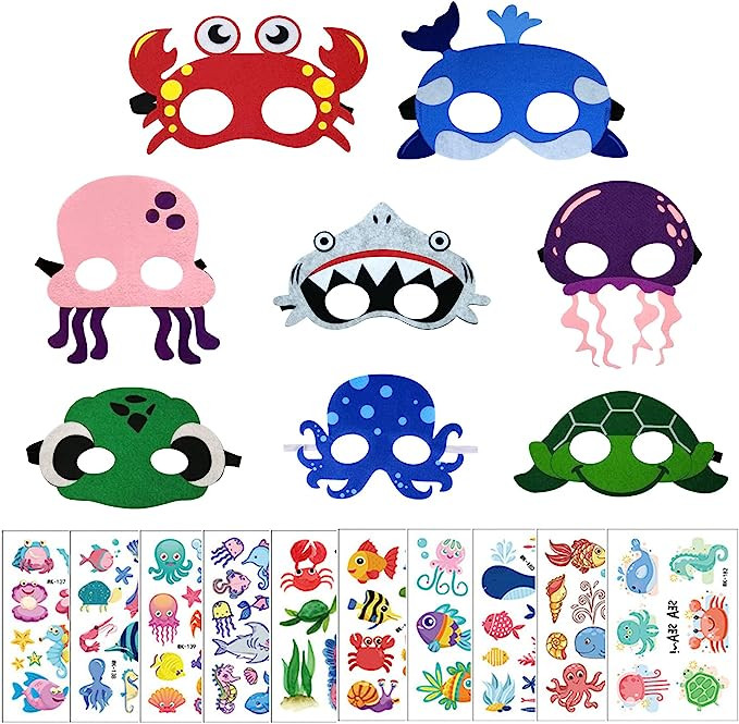 Set de 8 masti si 10 foi cu tatuaje autocolante pentru copii Jimiston, pasla/hartie, multicolor, 22,86 x 14,2 cm