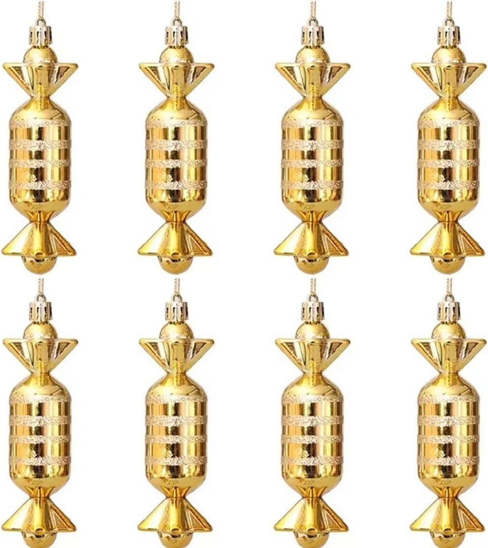 Set de 8 ornamente pentru brad Winwild, plastic, auriu, 13 x 4 cm