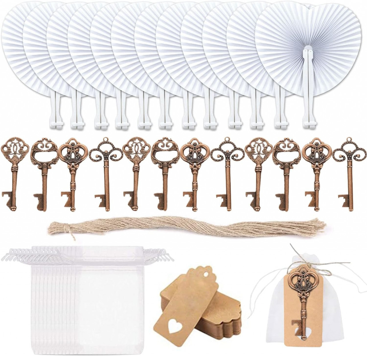 Set de accesorii pentru marturii Amycute, textil/hartie/metal, alb/natur/bronz, 60 piese