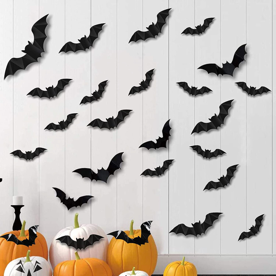 Set de autocolante cu lilieci pentru Halloween AJDSK, 28 piese, negru, PVC AJDSK