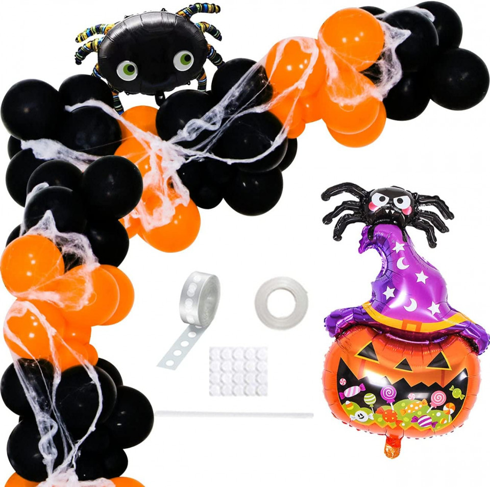 Set de baloane pentru Halloween Miotlsy, latex/folie, portocaliu/negru, 50 piese Accesorii imagine noua