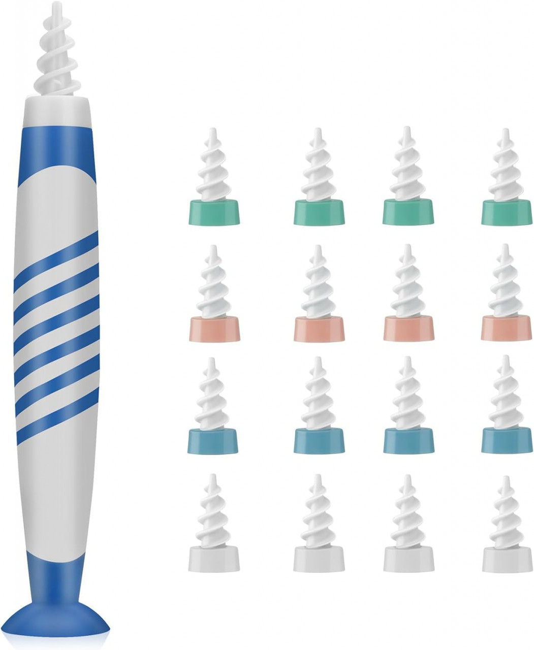 Set de curatitor si 16 varfuri de schimb pentru cerumen EnixwH, silicon, multicolor, 12,5 cm