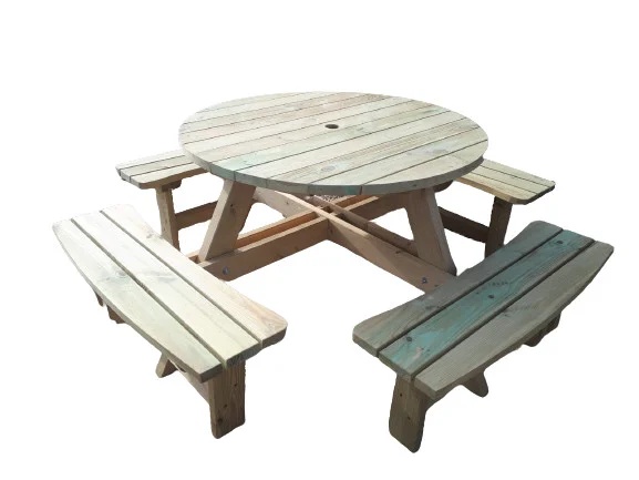 Set de gradina Palleto, 1 masă rotundă și 4 bănci, lemn masiv de pin