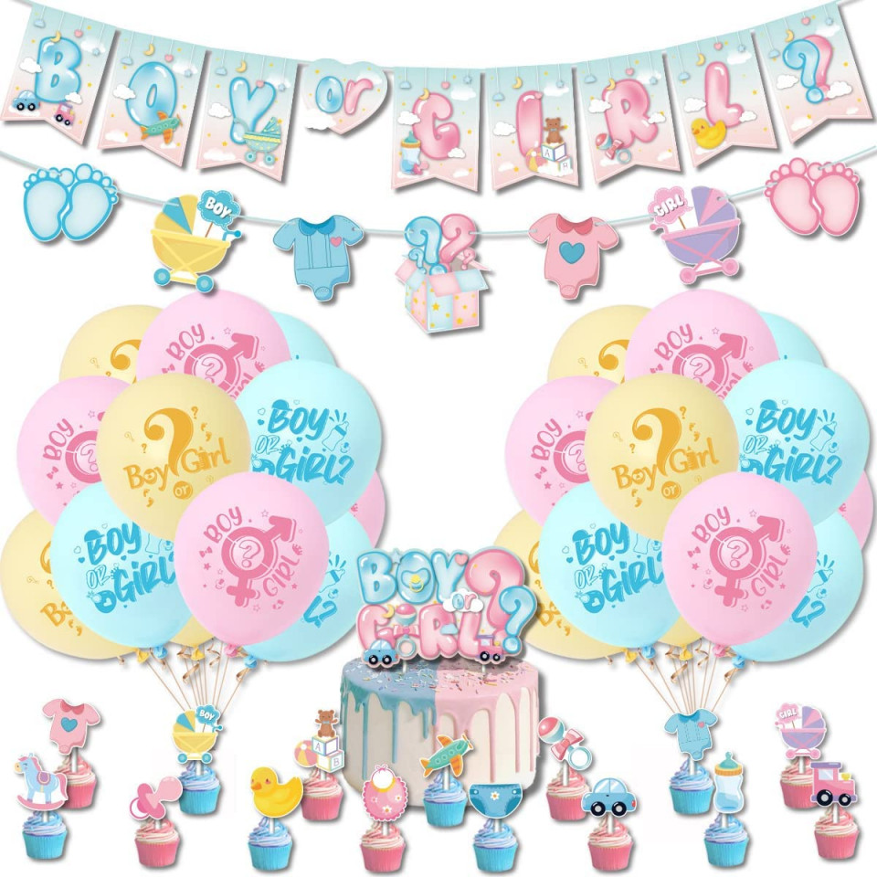 Set de petrecere pentru bebelusi Fukmory, latex/folie, multicolor, 58 piese