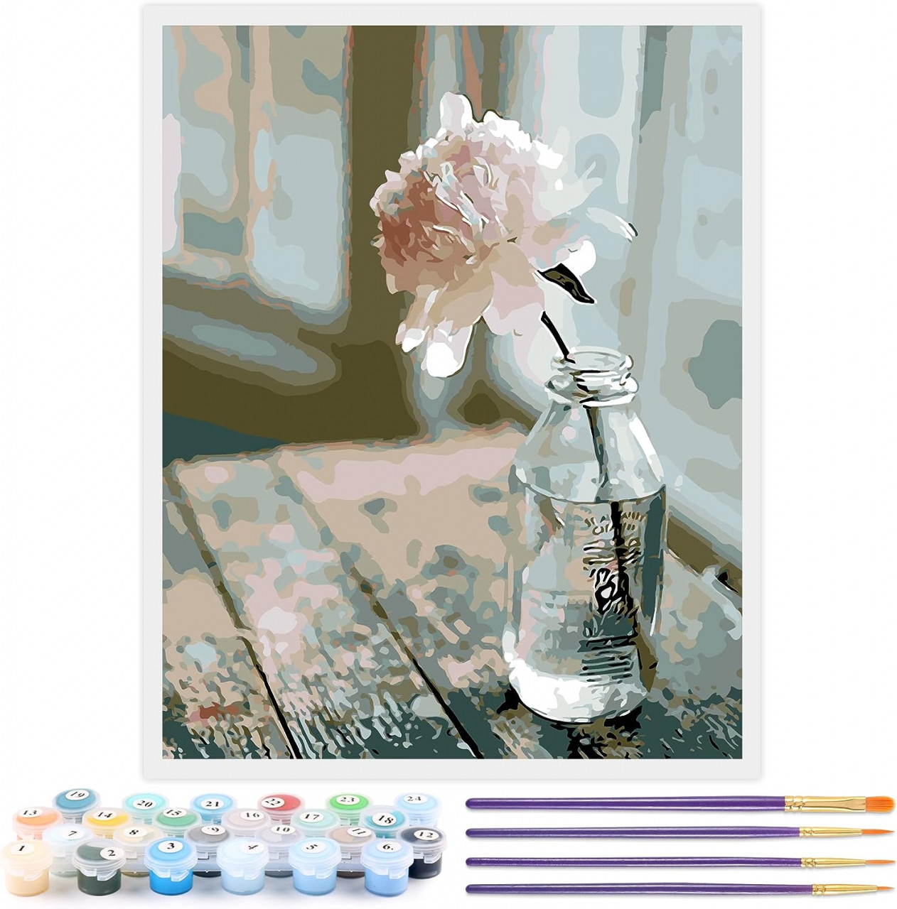 Set de pictura cu numere Toudorp, vopsea acrilica, vaza cu flori, multicolor, 50 x 40 cm