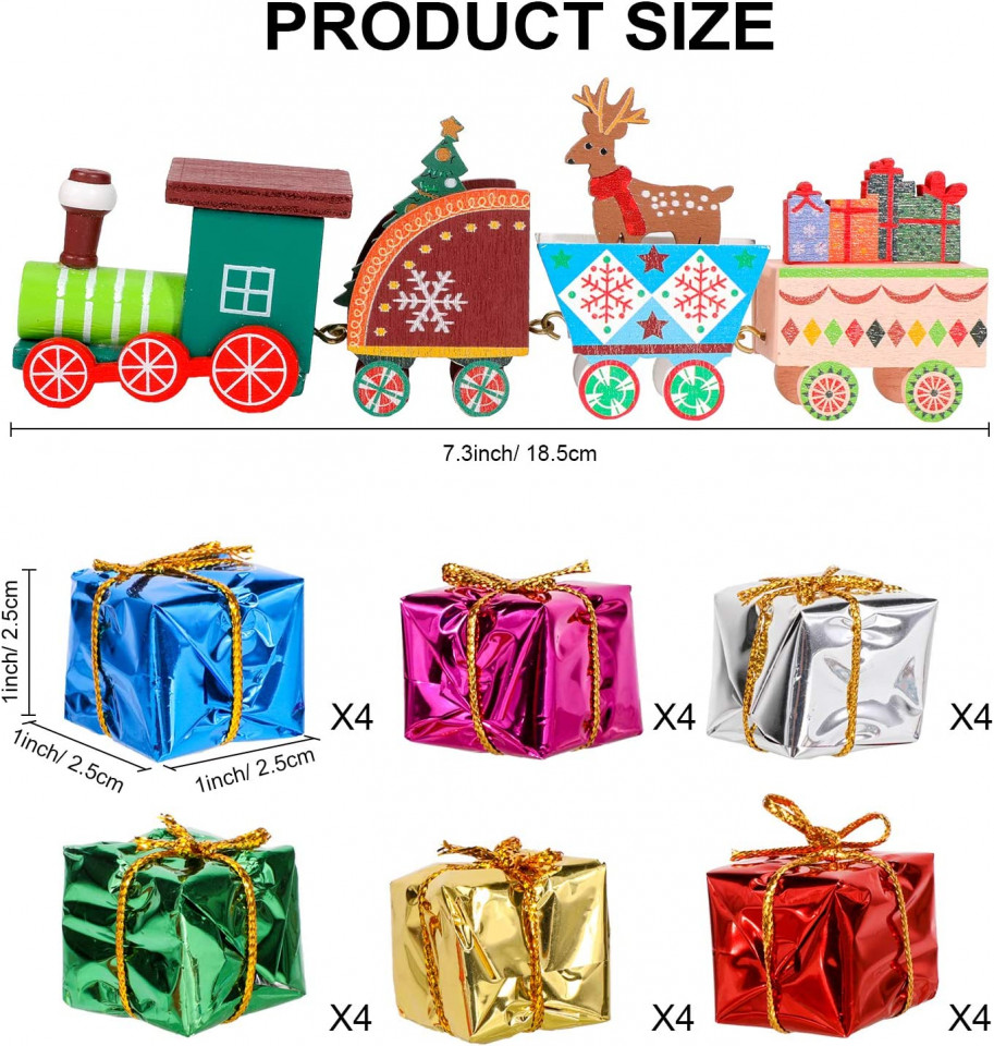 Poze Set de tren de Craciun si 24 cutii decorative Qpout, multicolor, lemn/spuma/folie,18,5 cm /2.5 x 2.5 x 2.5 cm