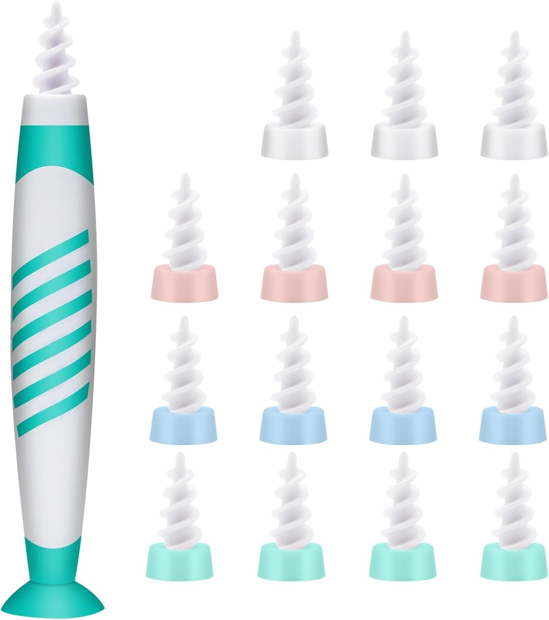 Set dispozitiv cu 16 capete pentru curatarea urechilor Pnyxeass, silicon, multicolor, 10 cm