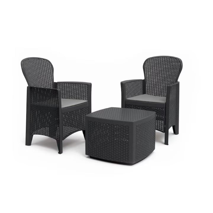 Set gradina/terasa, Progarden, TREE, 3 piese, polipropilena, antracit, 2 scaune 59x57x85.5 cm, masa 53x53x40 cm, Resigilat, Grad A