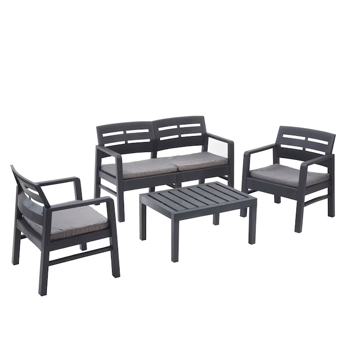 Set mobilier gradina/terasa, Progarden, JAVA, 4 piese, polipropilena, antracit, canapea 2 locuri 121x58x74 cm, 2 scaune 63x58x74 cm, masa 74x55x38