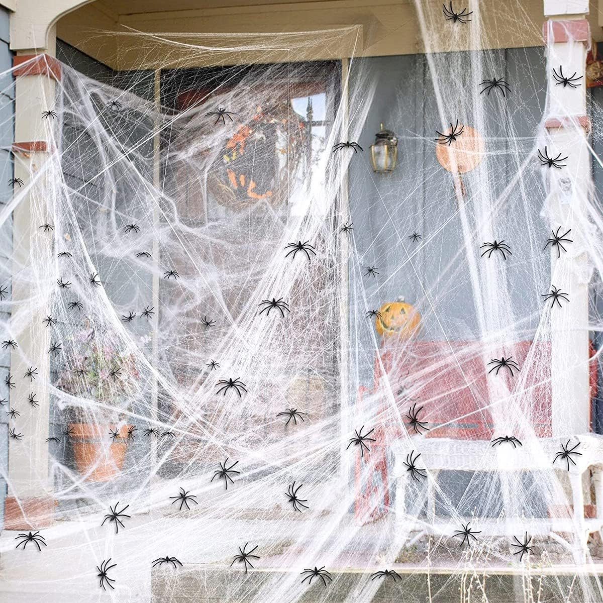 Set panza si 75 paianjeni pentru Halloween Richonour, poliester/plastic, alb/negru
