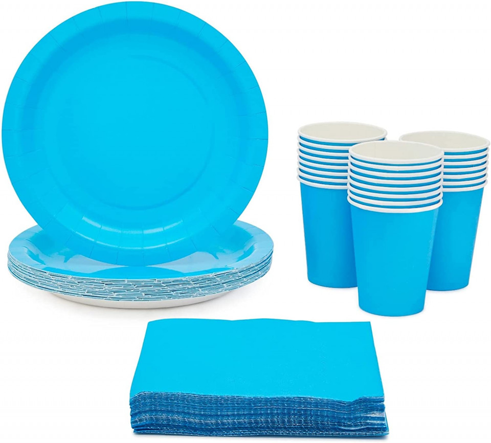 Set vesela pentru petrecere Juvale, hartie, albastru, 72 piese