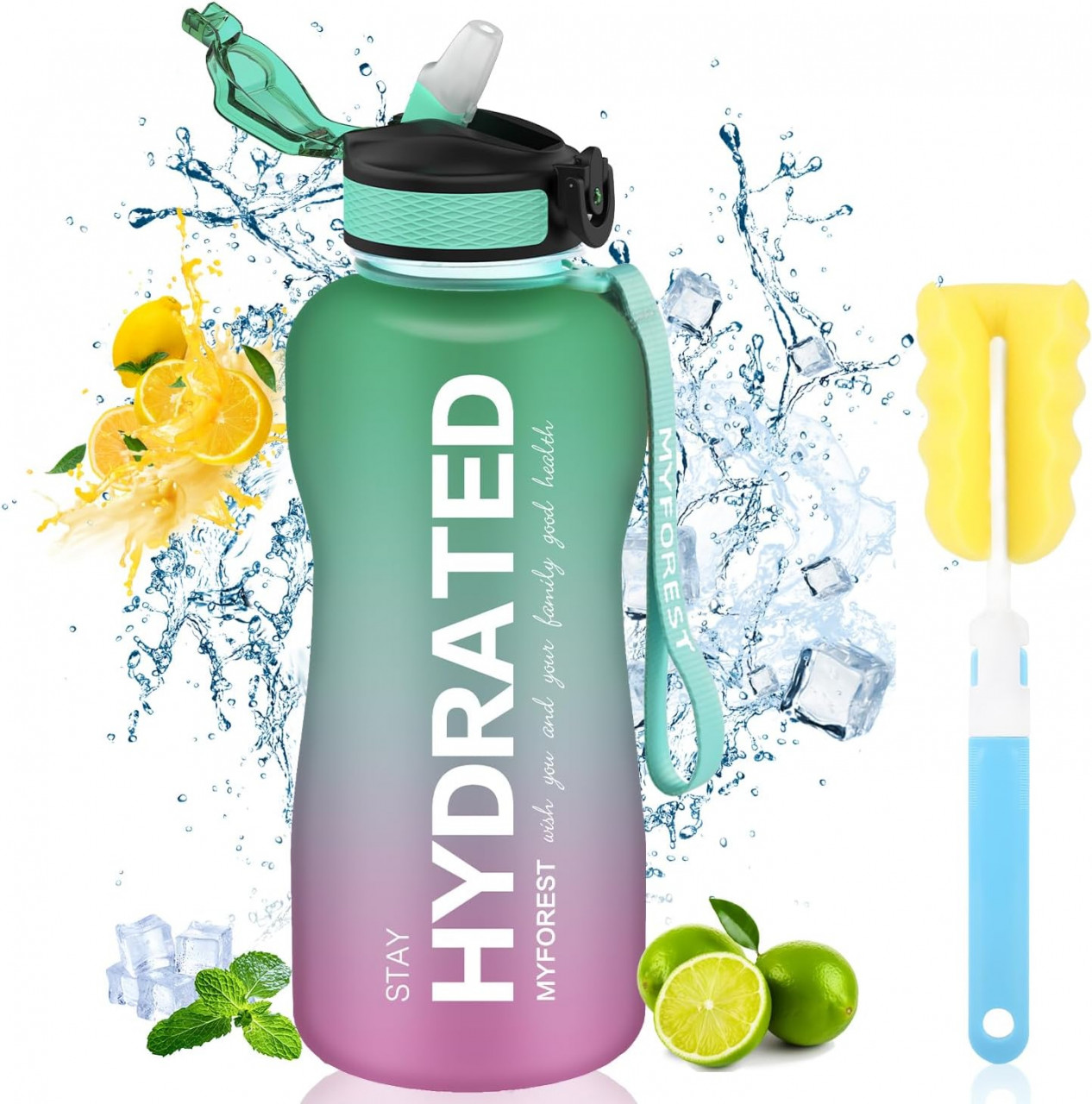 Sticla de apa Myforest, silicon, violet/verde, 2.2 l
