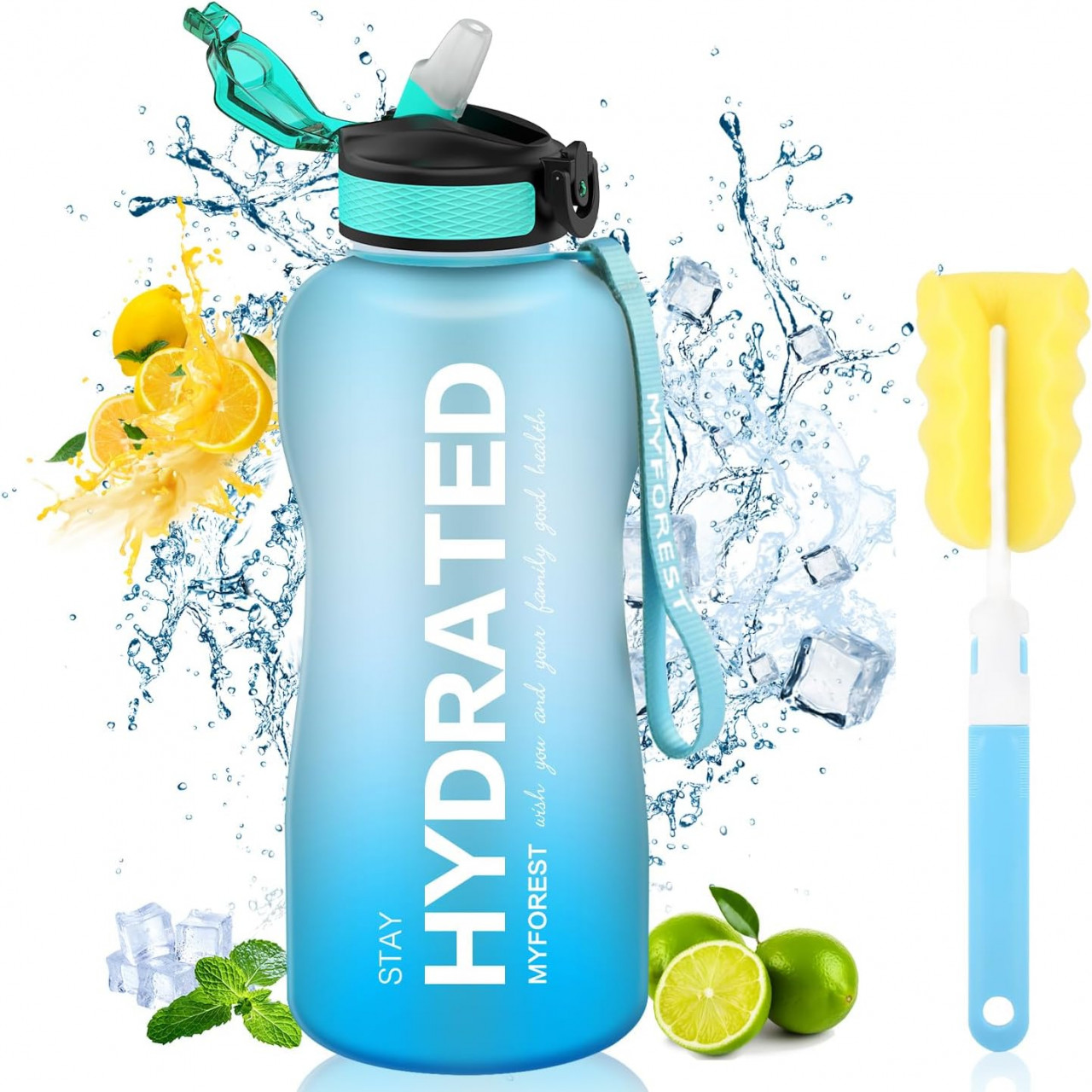 Sticla de apa pentru sport MyForest, silicon, albastru, 2,2 L