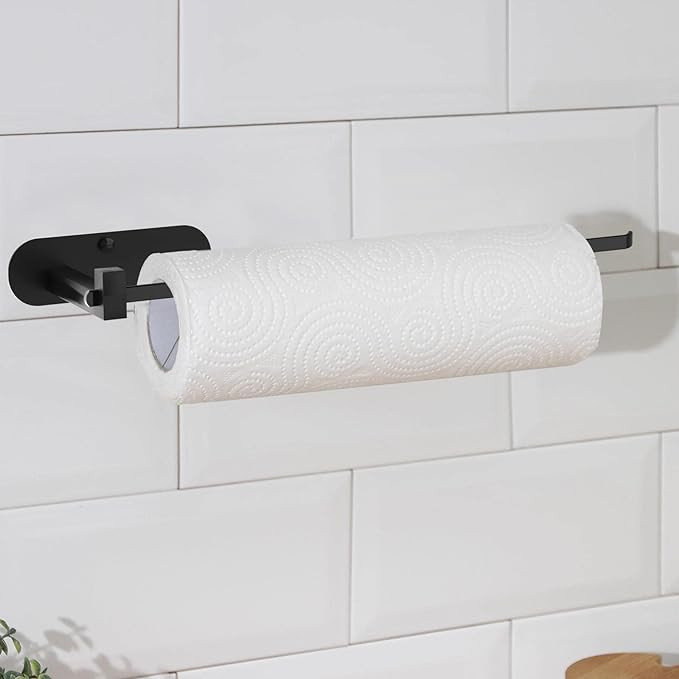 Suport autoadeziv pentru prosoape de bucatarie YOZOTI, aluminiu, negru, 37 x 9,5 x 7,62 cm