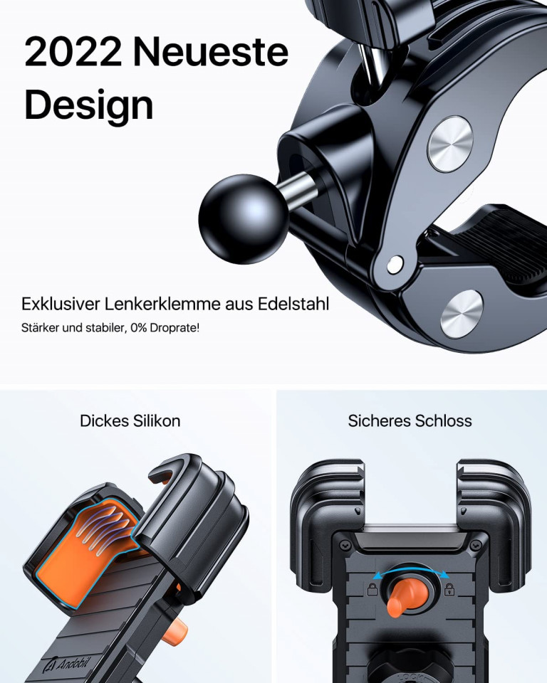 Suport telefon pentru bicicleta Andobil, metal/plastic, negru/portocaliu, 9 x 18 x 3 cm image4
