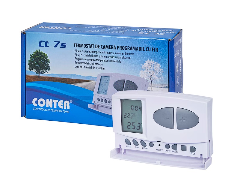 Termostat electronic programabil Conter CT7S, cu fir, Resigilat, Grad A