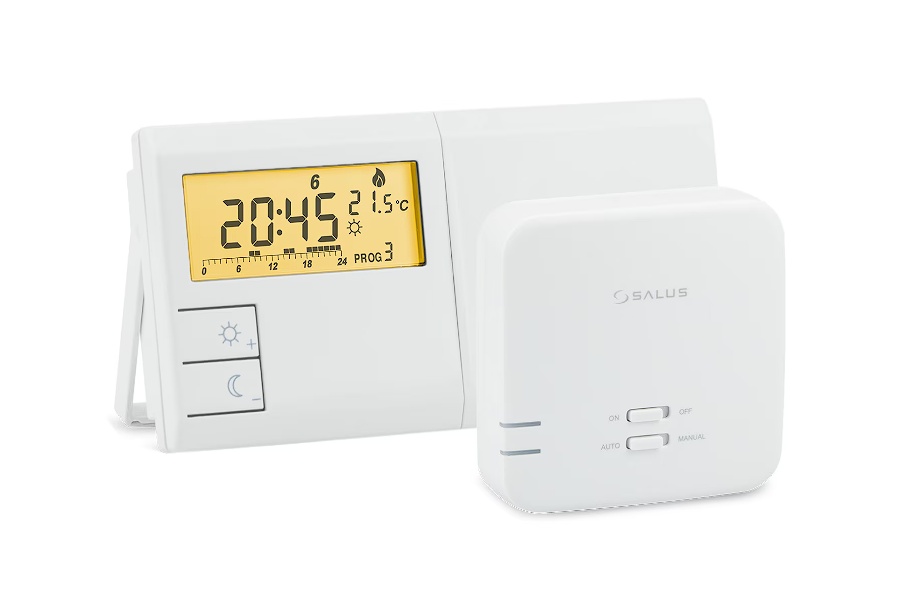 Termostat programabil fara fir Salus 091FLRFv2, 6 programe predefinite, 3 programe personalizabile, afisaj LCD, Resigilat, Grad A