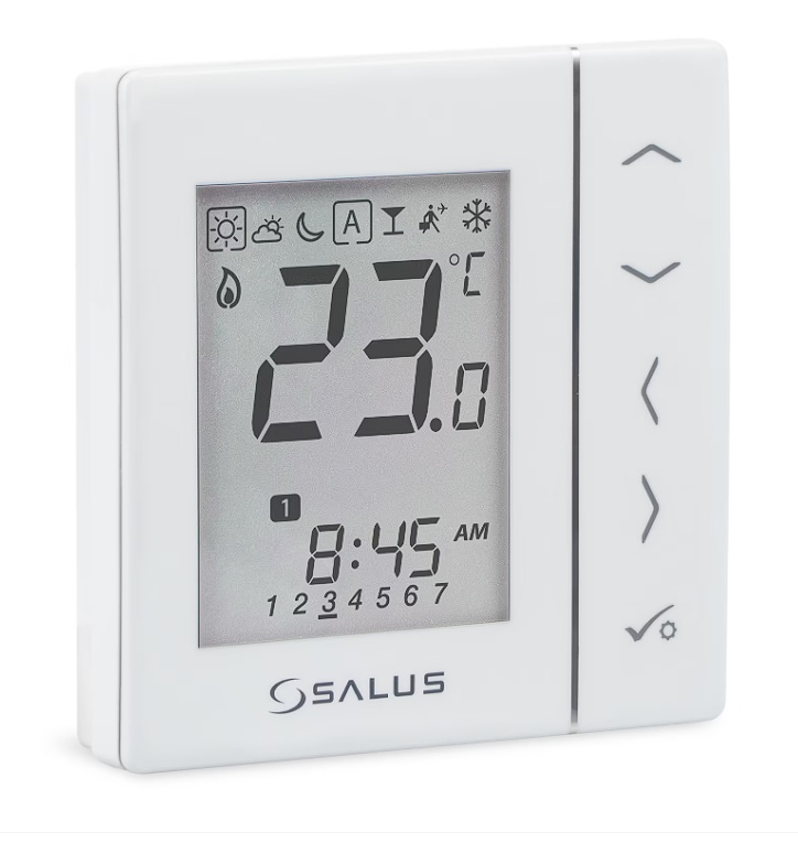 Termostat programabil Salus VS30W, alb, montaj in doza, butoane tactile, compatibil cu senzor de pardoseala, Resigilat, Grad A