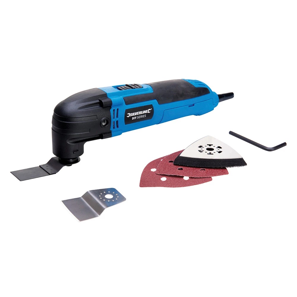Unealta oscilanta Silverline 430787, 300W, Multifunctionala, 6 setari de viteza, Maner cu absorbtie a vibratiilor, Albastru