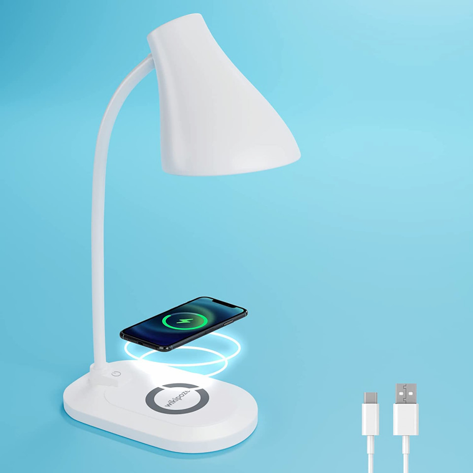 Poze Veioza cu incarcare Wireless Wikipoze, LED, plastic/metal, alb, 41 x 18 cm