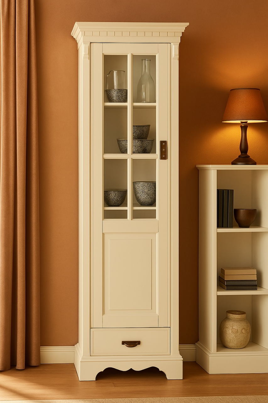 Vitrina Milano, lemn masiv, Natur, 199 cm inaltime