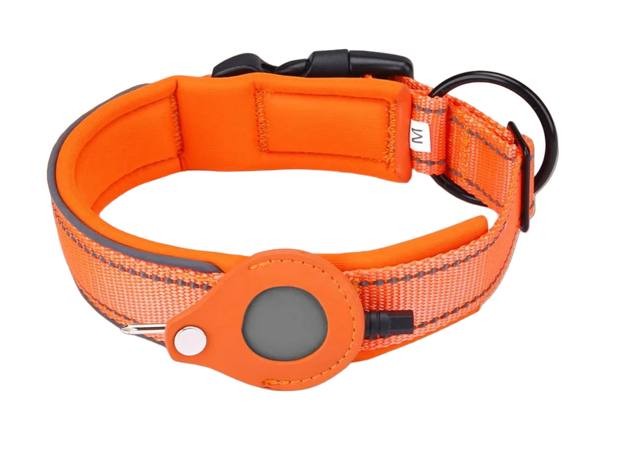 Zgarda cu suport AirTag reflectorizanta Upjws, nailon, portocaliu, marimea M