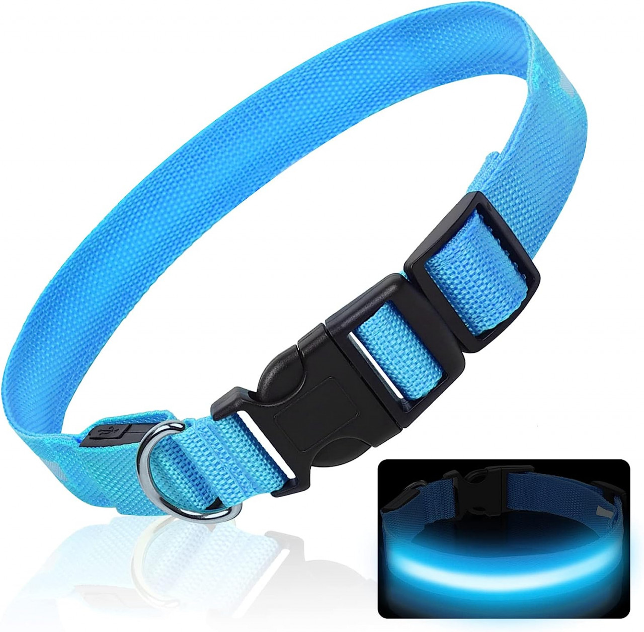 Zgarda pentru caine HXDSUP, LED, nailon, albastru/negru, marimea L
