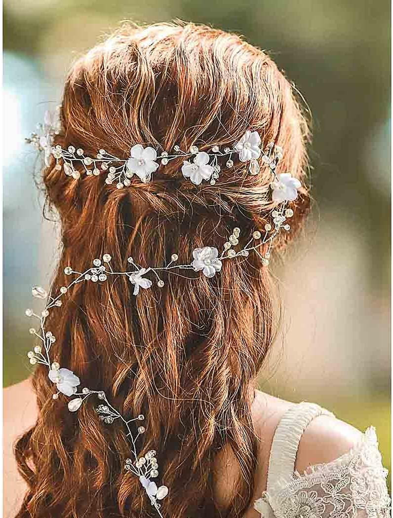 Accesoriu de par pentru mireasa Simsly, metal, alb/argintiu