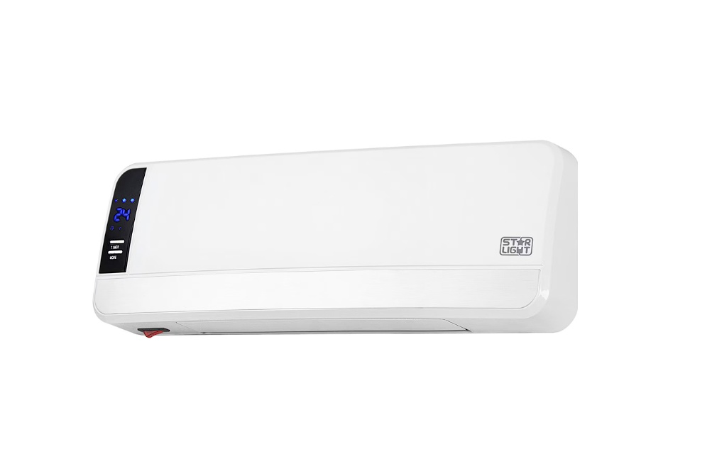 Aeroterma ceramica de perete Star-Light PTCA2000W, 2000W, Display LED, 2 trepte de putere, Timer, Protectie supra-incalzire, Telecomanda, Alb,
