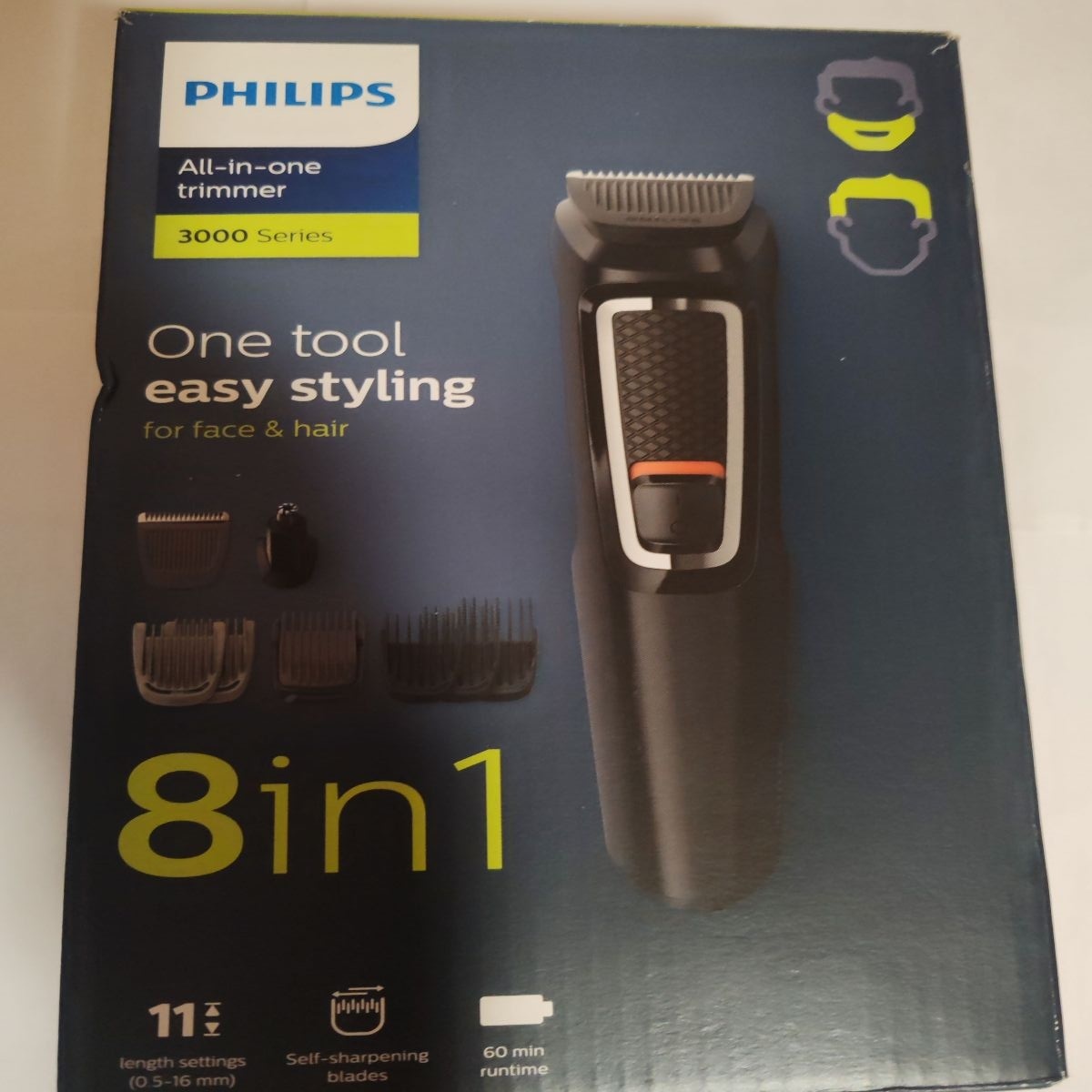 Aparat de tuns barba si parul 8 in 1 PHILIPS MG3730/15, Lame cu ascutire automata, Acumulator, 2 piepteni pentru aspect nebarbierit, 1 pieptane