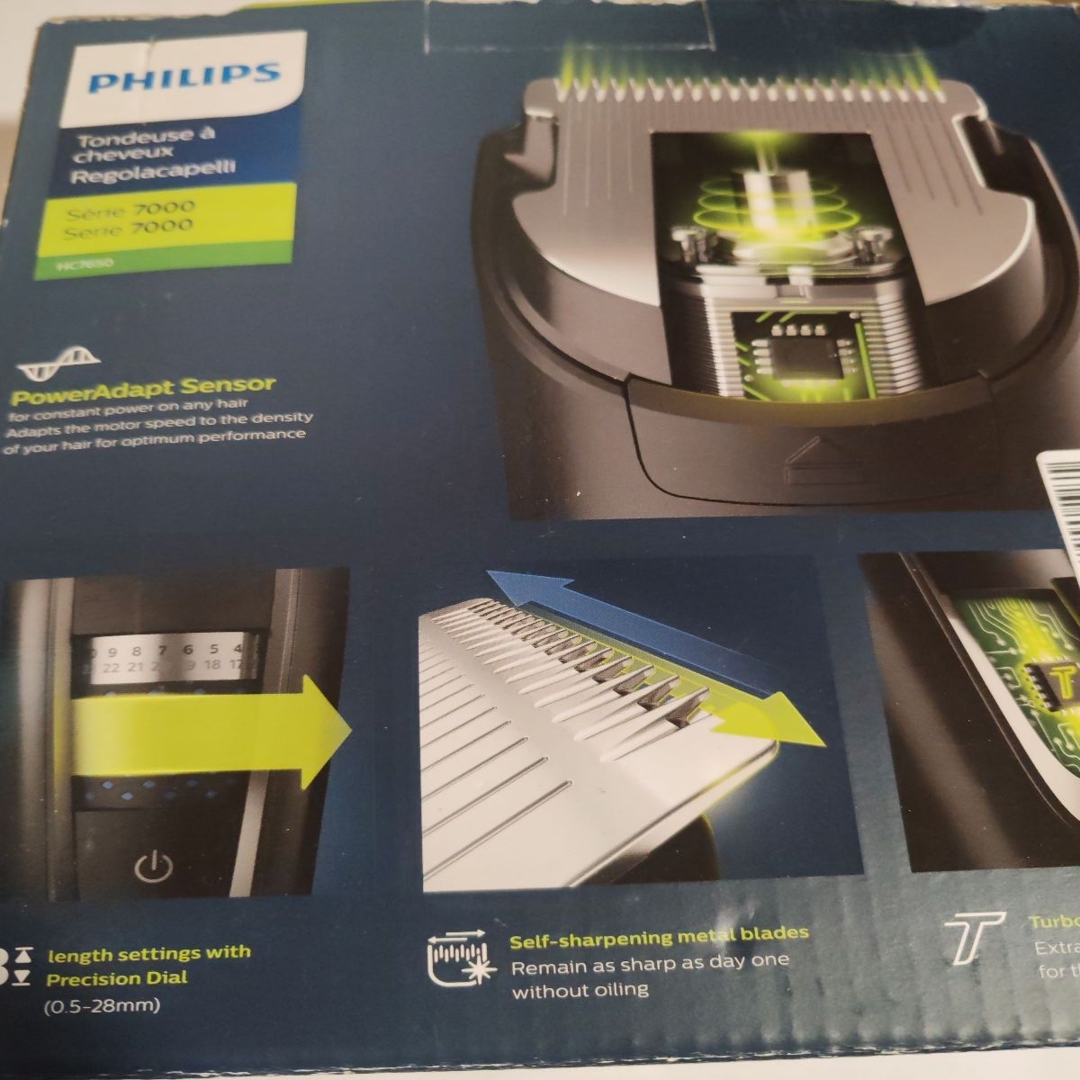 Aparat de tuns PHILIPS HC7650/15, 0.5-28 mm, 28 trepte, Litiu-Ion, Lavabil, Negru/Albastru, Resigilat, Grad A