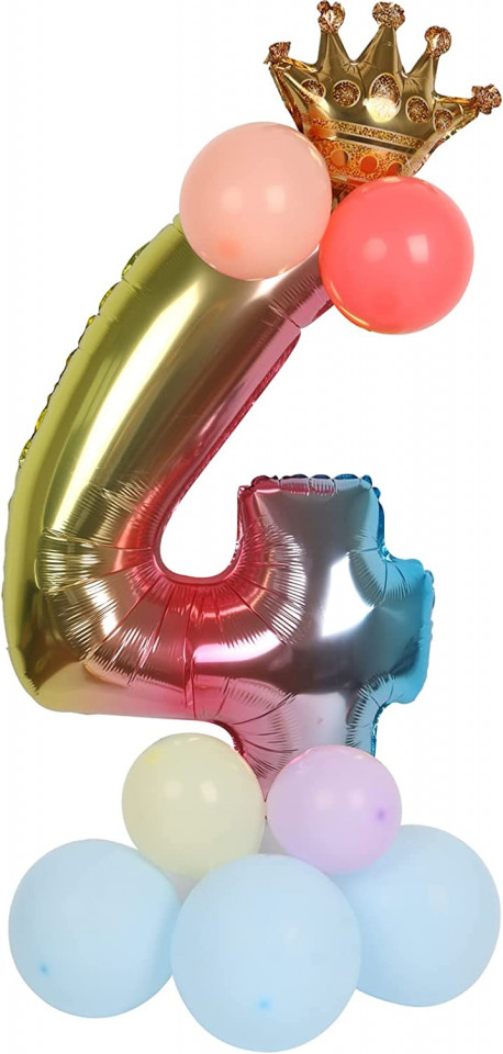 Balon aniversar PARTY GO, cifra 4, folie/latex, multicolor, 64 cm